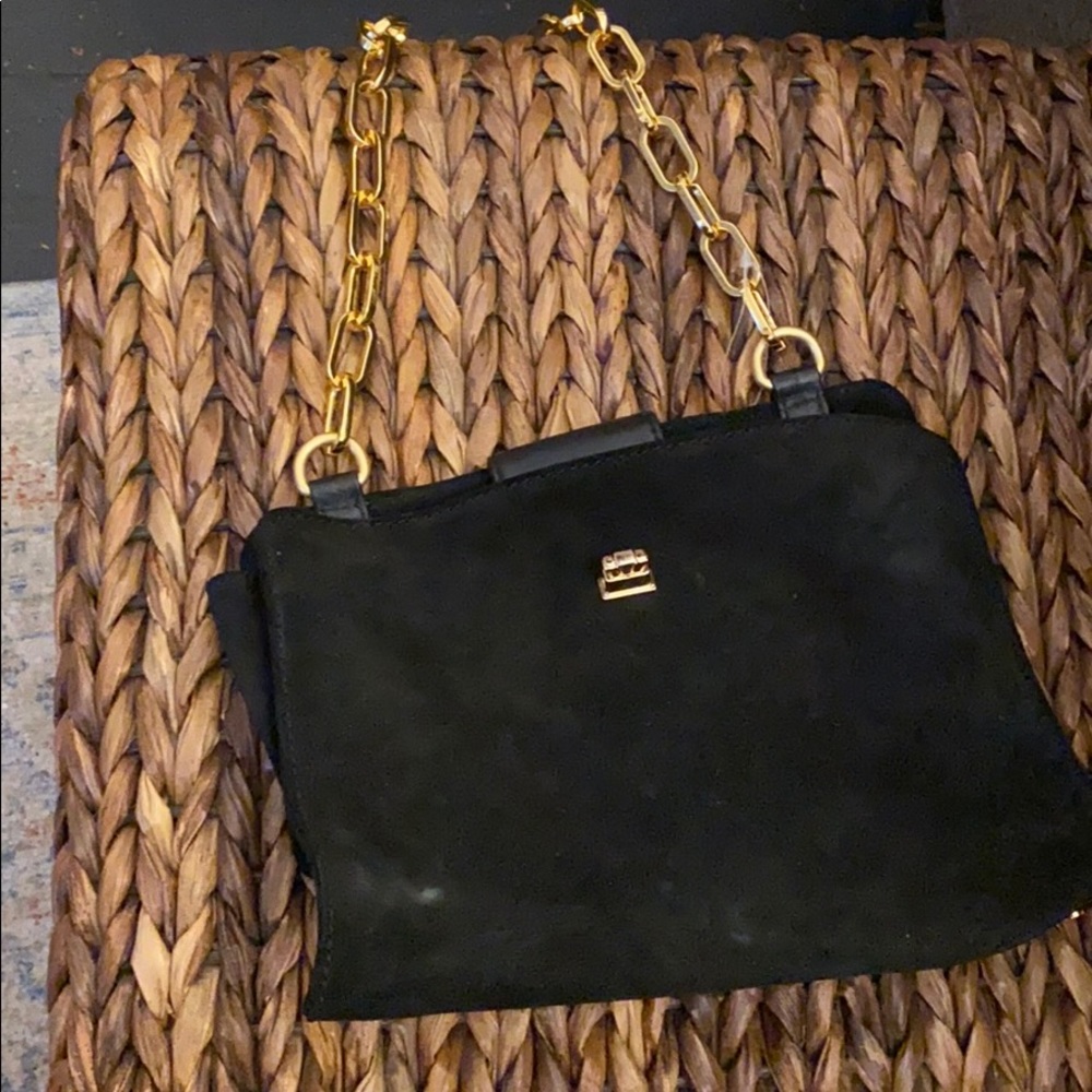 Tory Burch Suede Purse with Gold Link Chain
